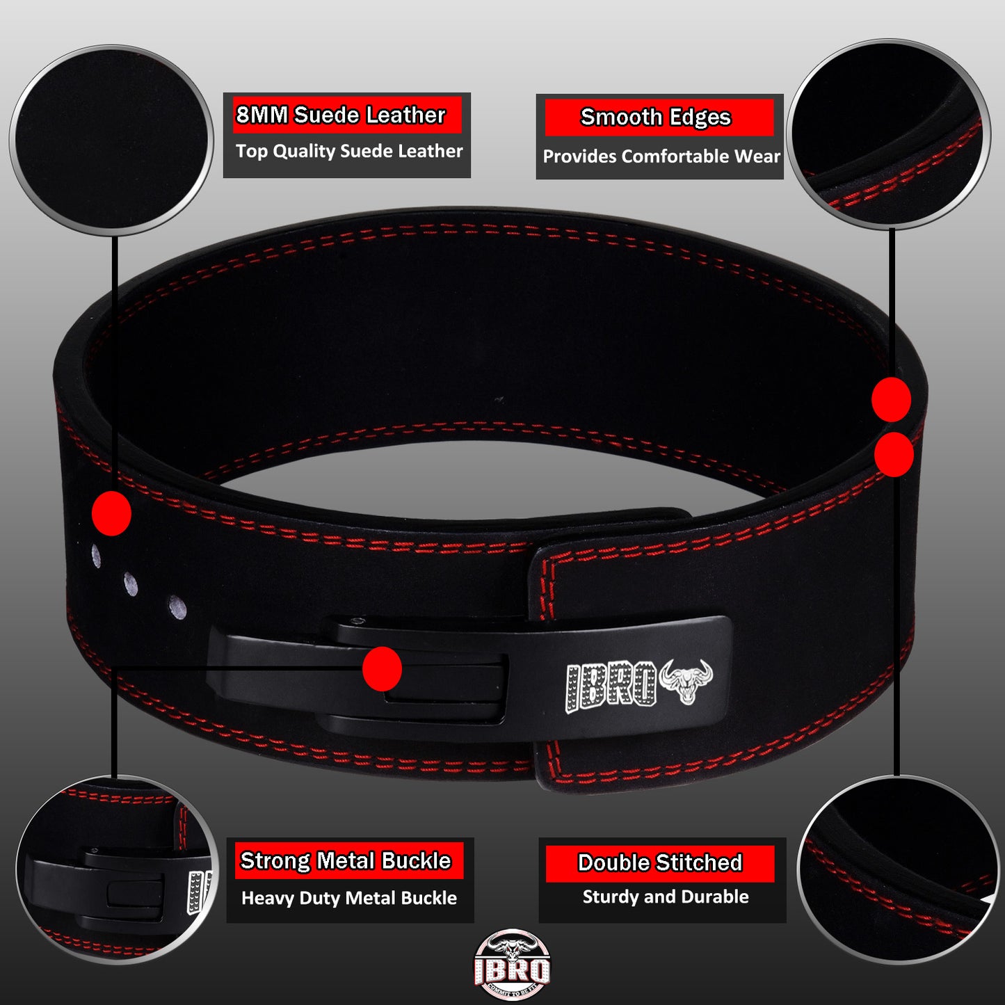 IBRO Powerlifting Lever Gym Belt Power 8MM Extreme Heavy Duty Genuine Leather Belt 8mm AllBlack