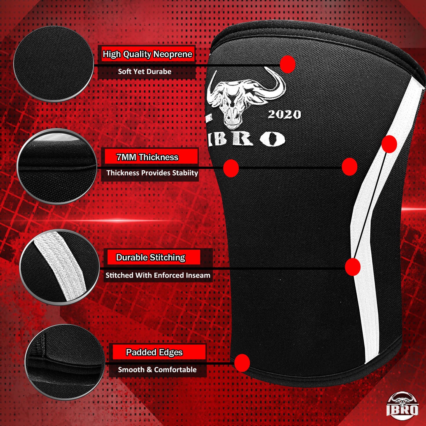 IBRO Premium 7MM Knee Sleeves (Pair) for Weightlifting & Powerlifting, Ultimate Compression Support & Injury Prevention - Squats, Deadlifts - for Men & Women, 1 Year Warranty, BlackWhite