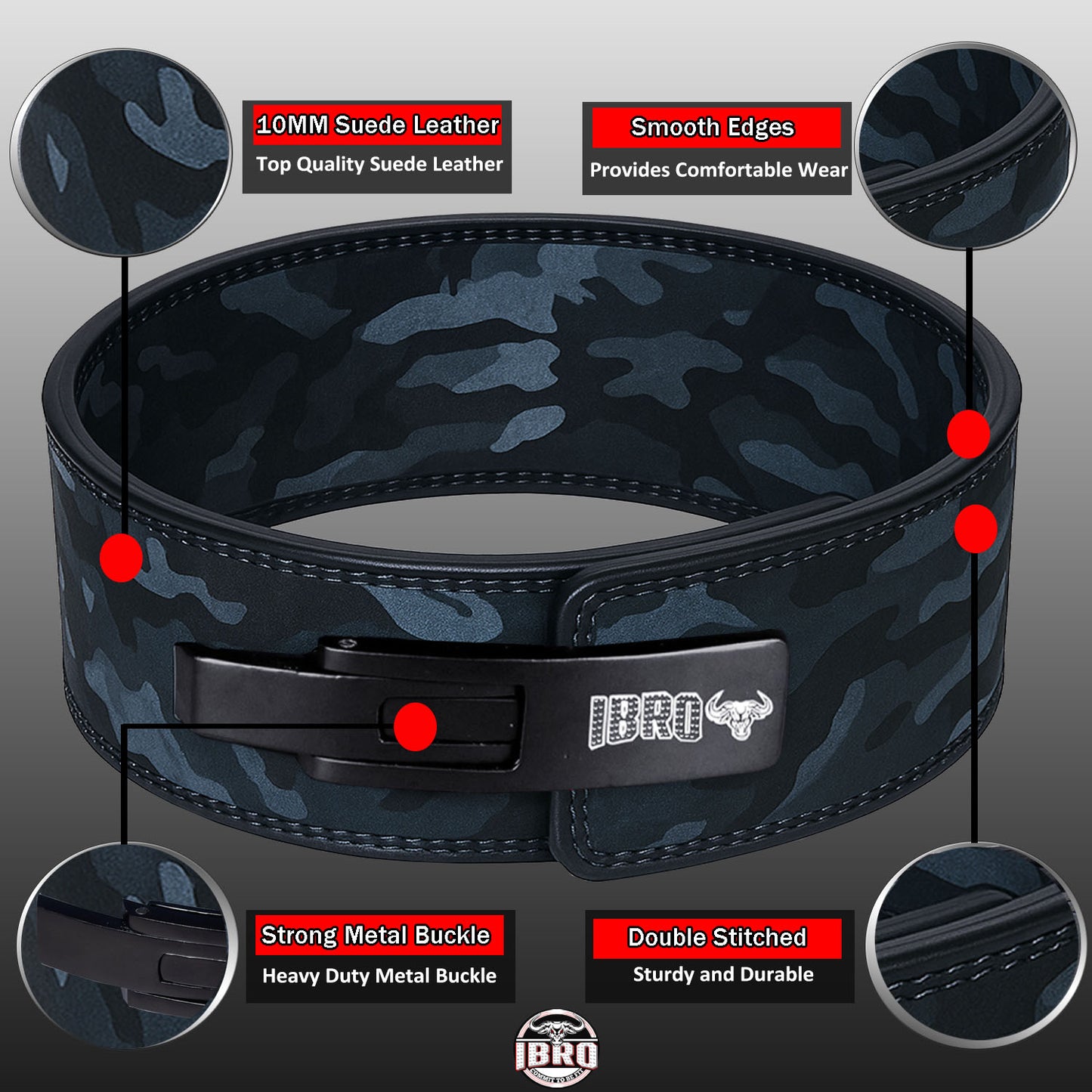 IBRO Powerlifting Lever Gym Belt Power 10MM Extreme Heavy Duty Genuine Leather Belt 10mm BlackCamo