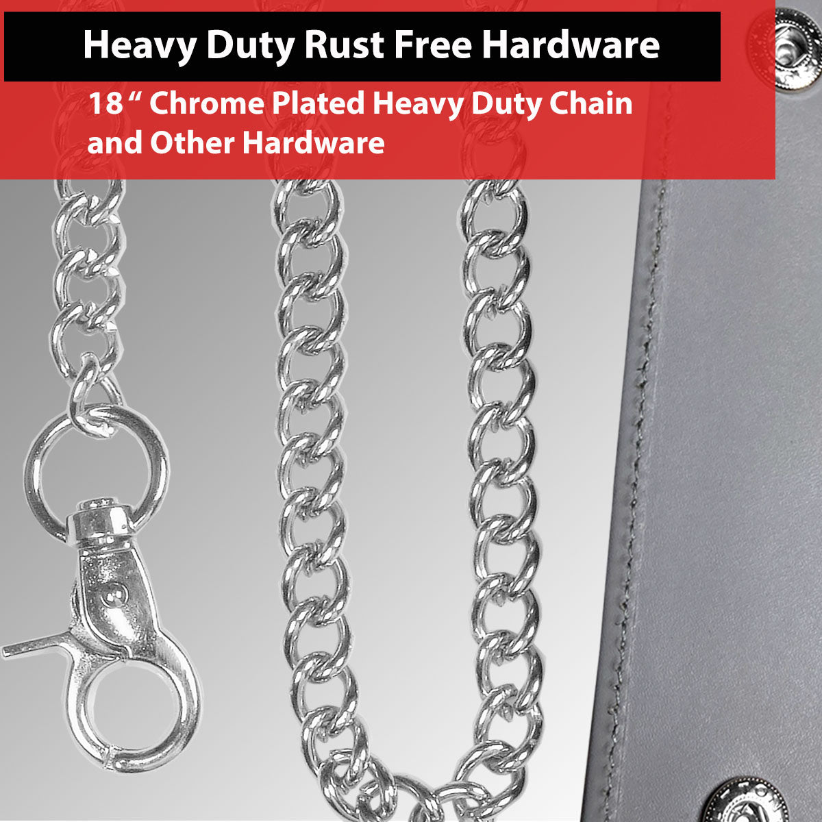 IBRO Motorcycle Chain Wallet for Men – 100% Natural Genuine Leather, Long Trifold RFID Blocking Wallet Aniline Grey