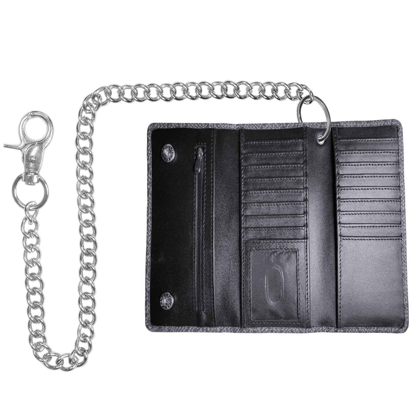 IBRO Motorcycle Chain Wallet for Men – 100% Natural Genuine Leather, Long Trifold RFID Blocking Wallet Snake Grey Black