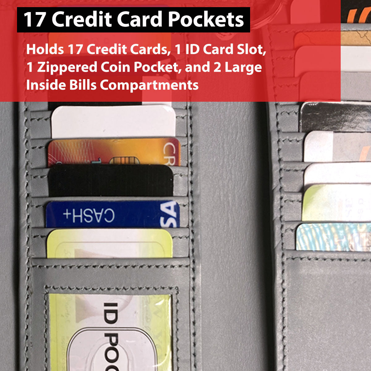 IBRO Motorcycle Chain Wallet for Men – 100% Natural Genuine Leather, Long Trifold RFID Blocking Wallet Aniline Grey