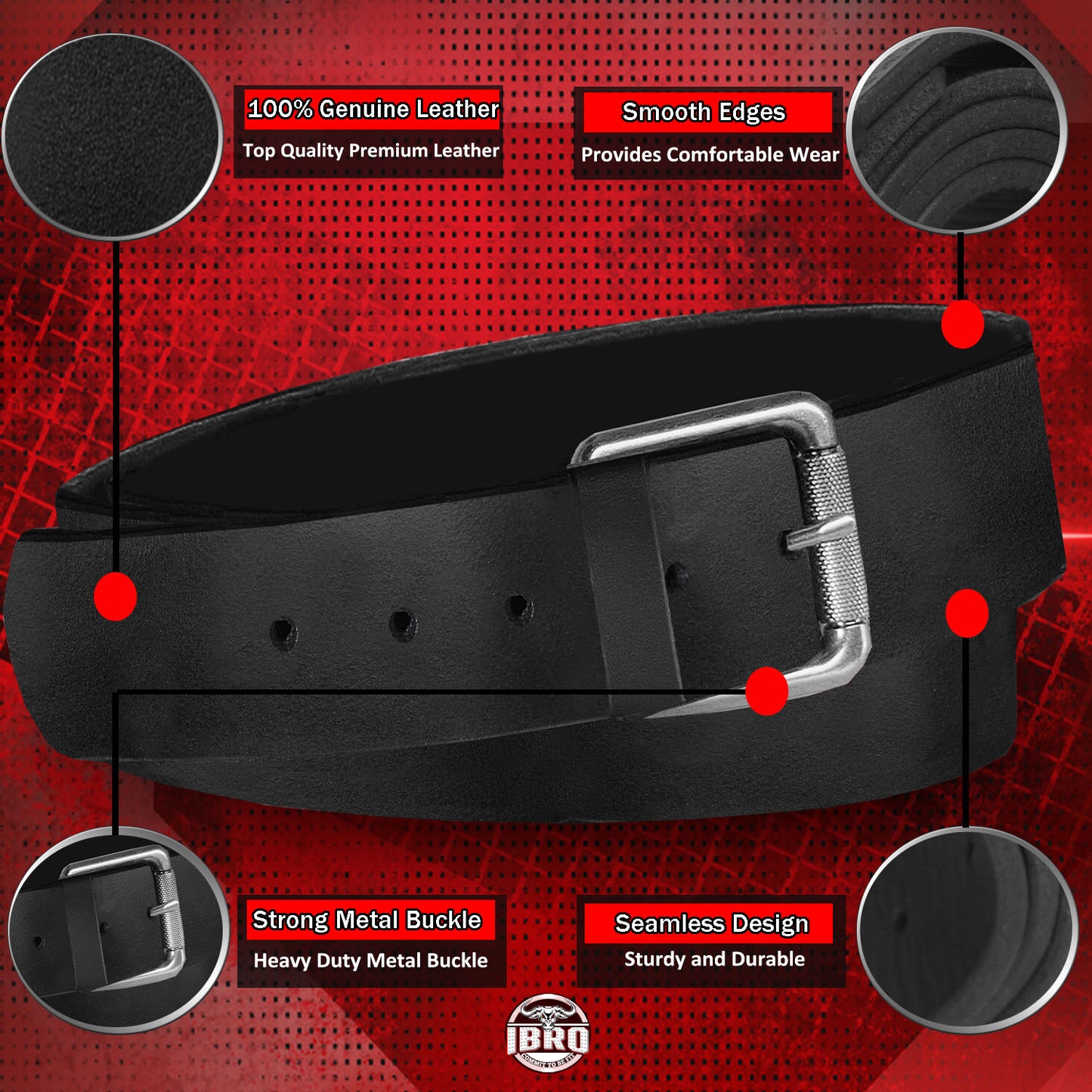 IBRO Premium Tactical Concealed Carry CCW Leather Gun Belt EDC, 12 OZ 100% Genuine Leather, 1 ½” Width, 0.2” Thickness Matte Black 4.5mm