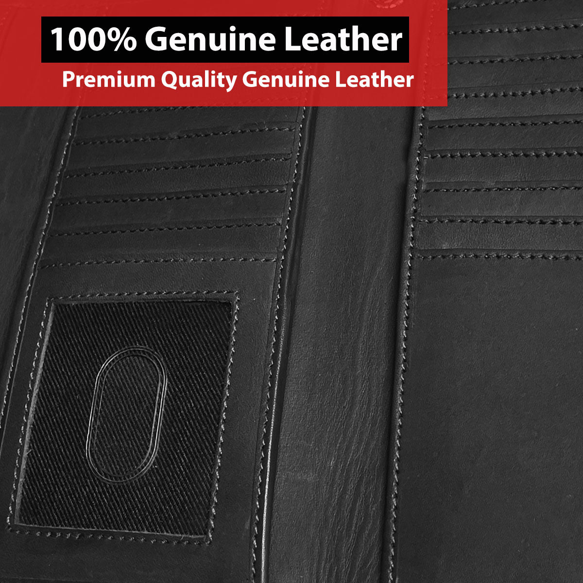 IBRO Motorcycle Chain Wallet for Men – 100% Natural Genuine Leather, Long Trifold RFID Blocking Wallet Matte Black