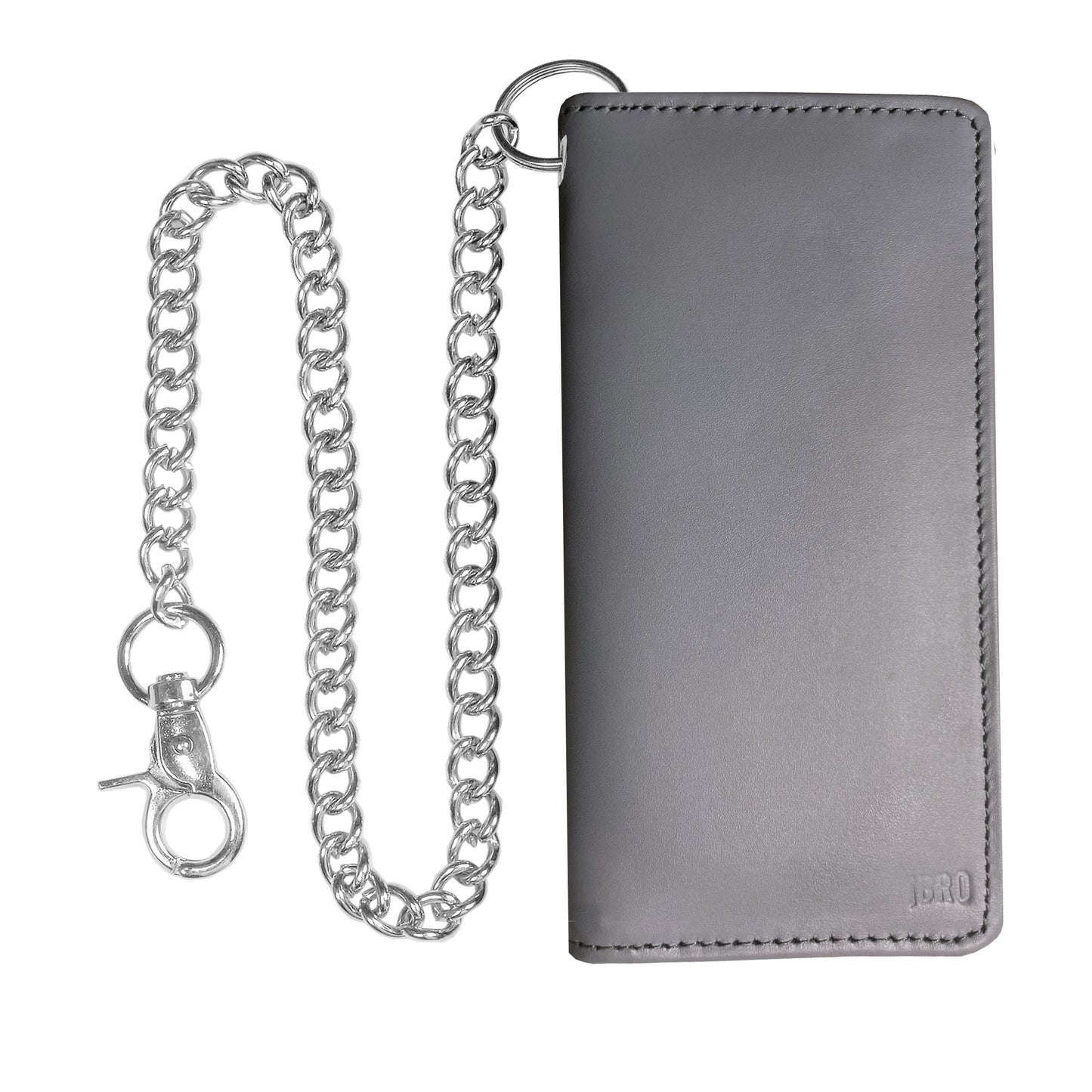 IBRO Long Bifold RFID Blocking Motorcycle Chain Wallet for Men Aniline Grey