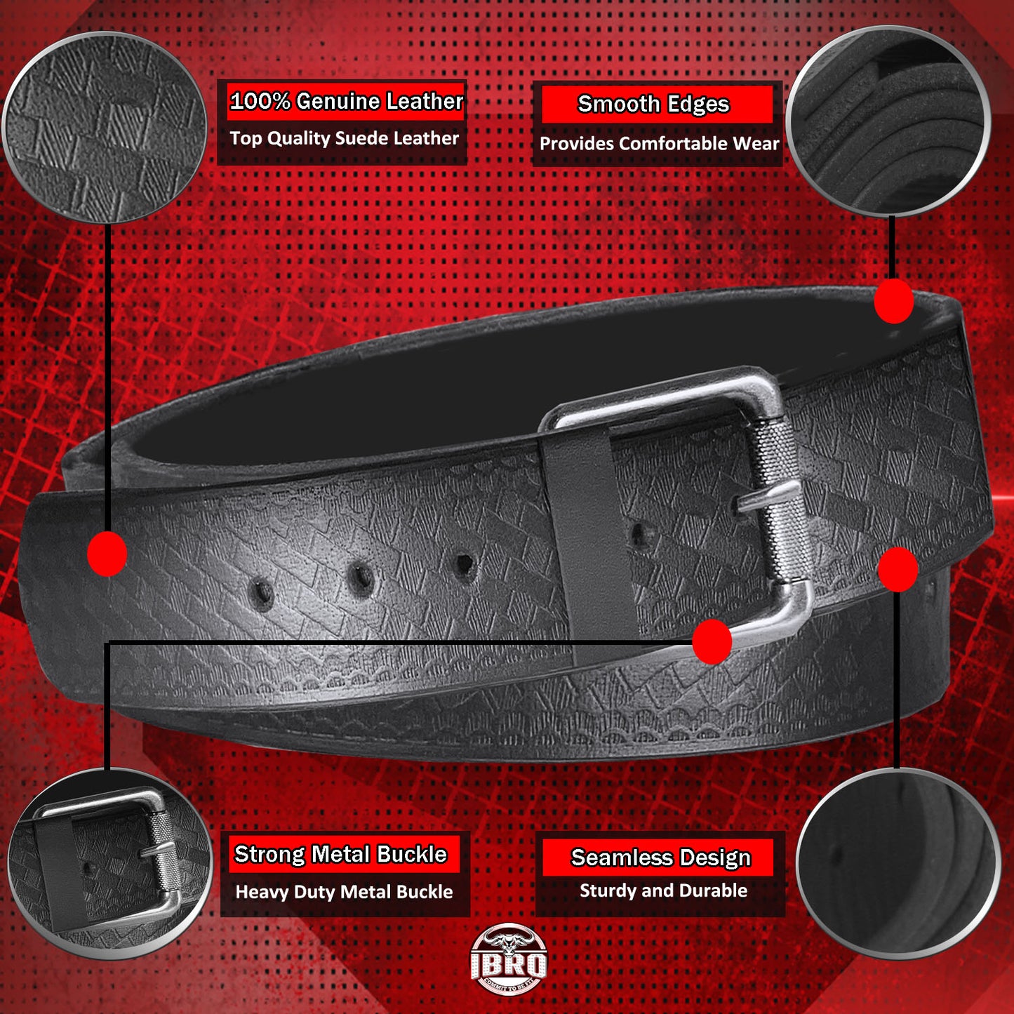 IBRO Premium Tactical Concealed Carry CCW Leather Gun Belt EDC, 12 OZ 100% Genuine Leather, 1 ½” Width, 0.2” Thickness Weave Black 4.5mm