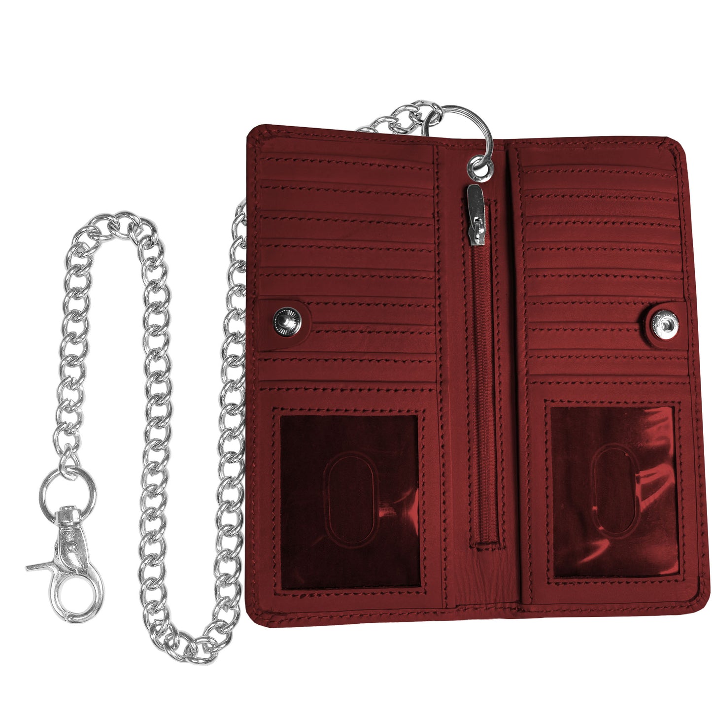 IBRO Long Bifold RFID Blocking Motorcycle Chain Wallet for Men OxBlood