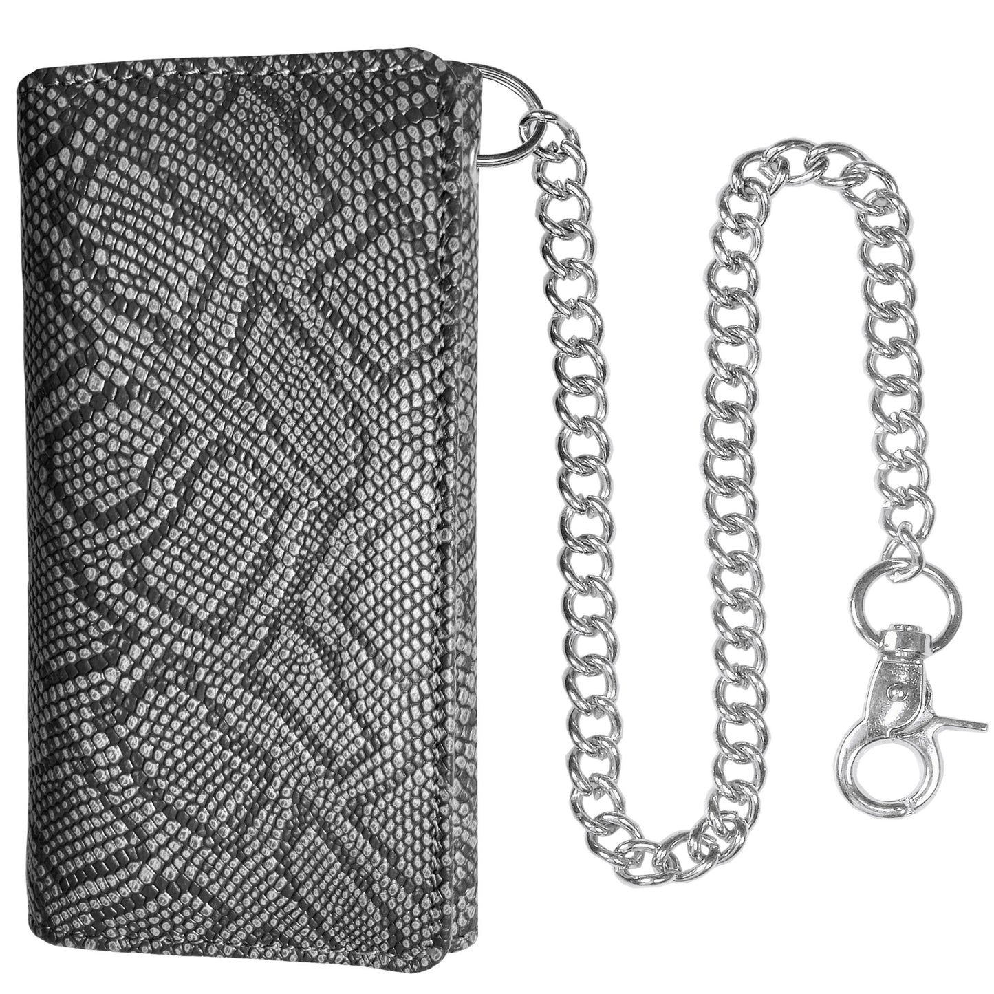 IBRO Motorcycle Chain Wallet for Men – 100% Natural Genuine Leather, Long Trifold RFID Blocking Wallet Snake Grey Black