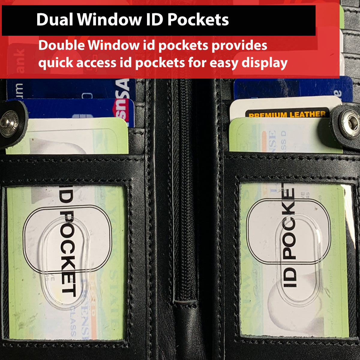 IBRO Long Bifold RFID Blocking Motorcycle Chain Wallet for Men Ostrich Black