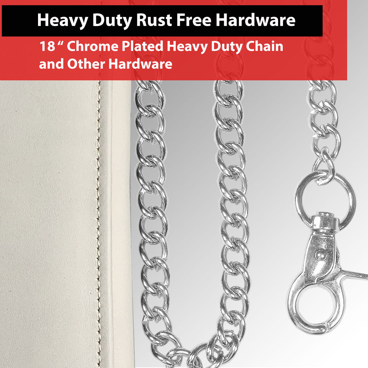 IBRO Motorcycle Chain Wallet for Men – 100% Natural Genuine Leather, Long Trifold RFID Blocking Wallet Pearl White