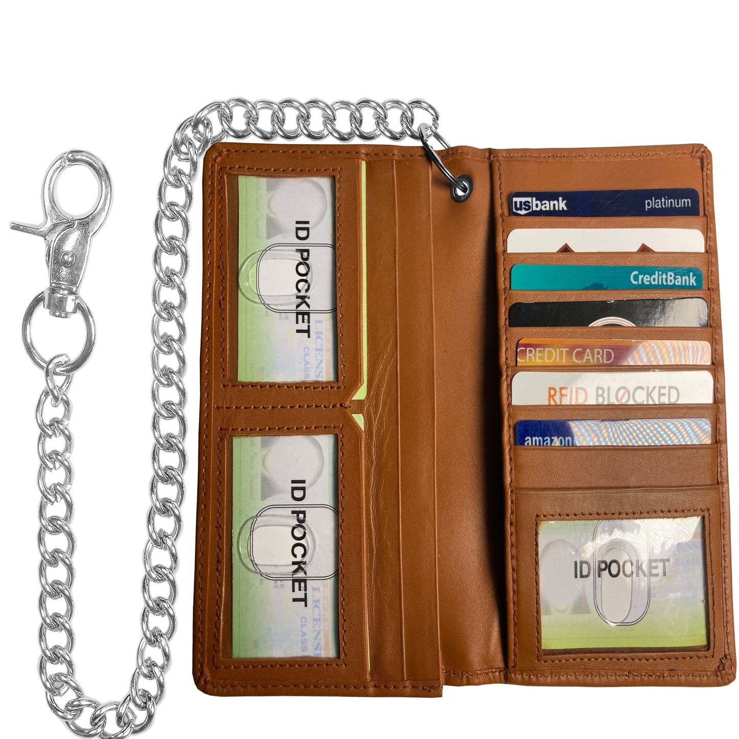 IBRO Motorcycle Biker Bifold Chain Wallet for Men Ostrich Brown