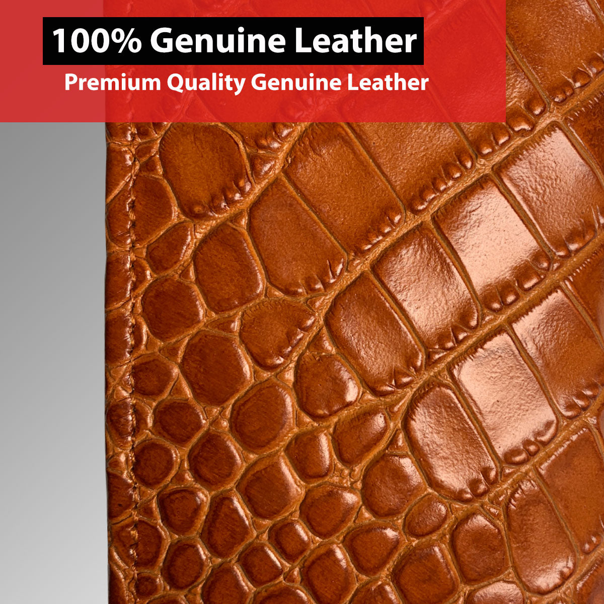 IBRO Long Bifold RFID Blocking Motorcycle Chain Wallet for Men Crocodile Brown