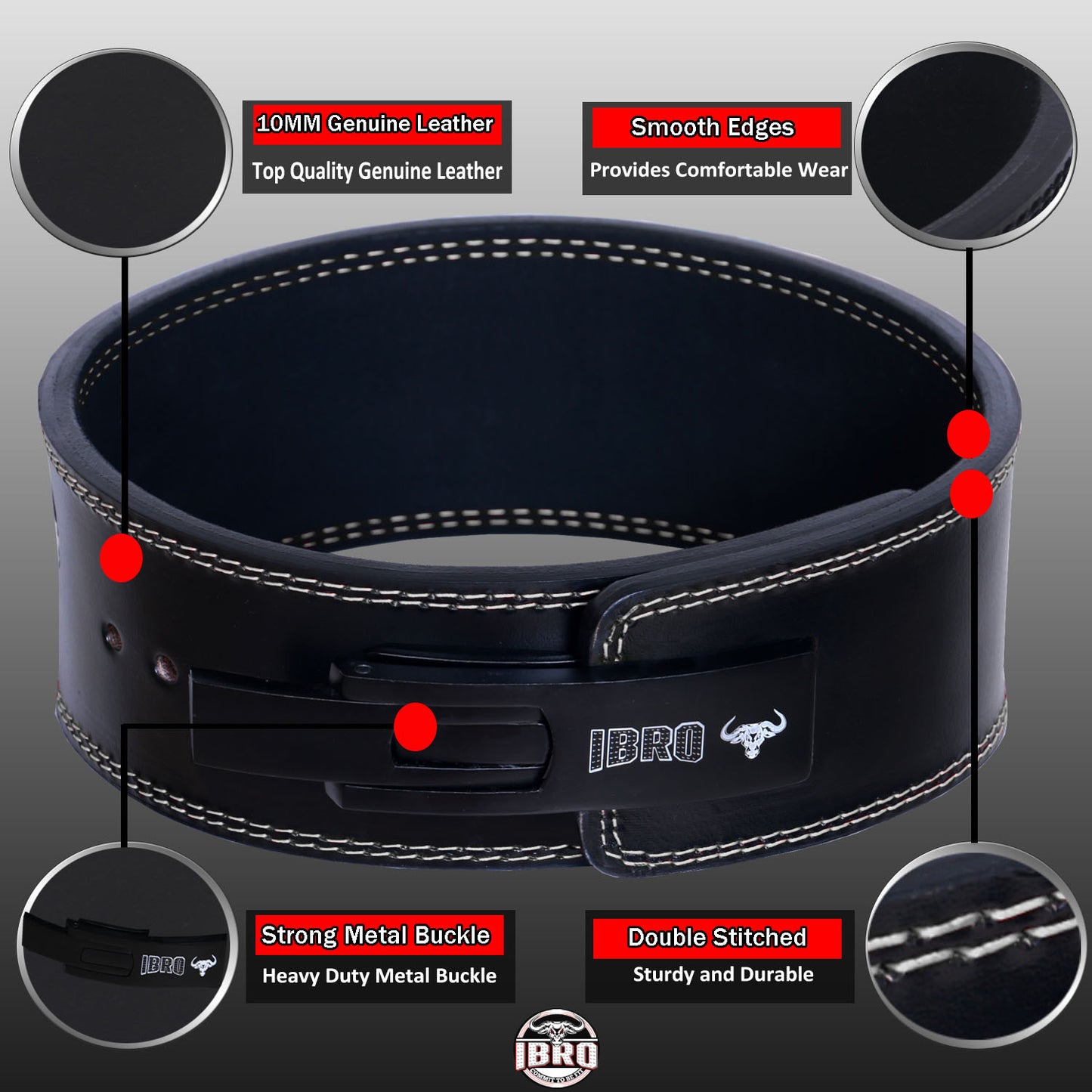 IBRO Powerlifting Weight Lifting Lever Gym Belt – 10MM Extreme Power Heavy Duty 100% Genuine Leather- Squat Deadlift Bodybuilding WeightLifting IPF Strongman for Men Women 10mm BlackWhite