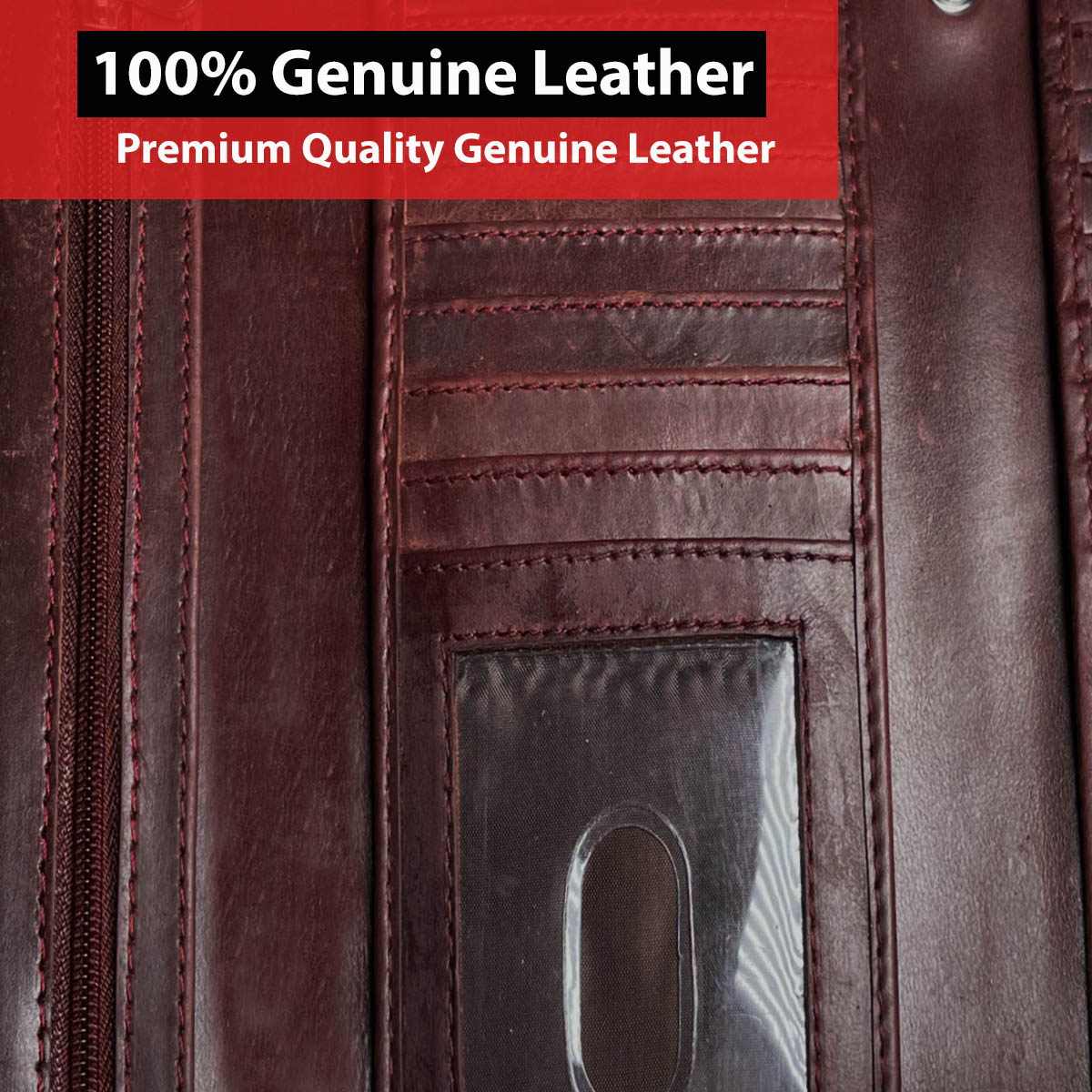 IBRO Motorcycle Chain Wallet for Men – 100% Natural Genuine Leather, Long Trifold RFID Blocking Wallet Mahogany