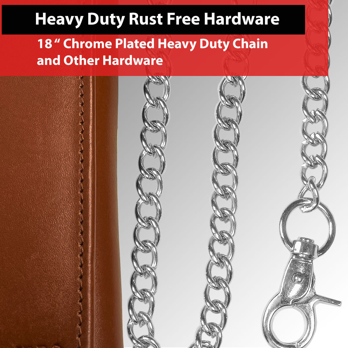 IBRO Motorcycle Chain Wallet for Men – 100% Natural Genuine Leather, Long Trifold RFID Blocking Wallet Tan