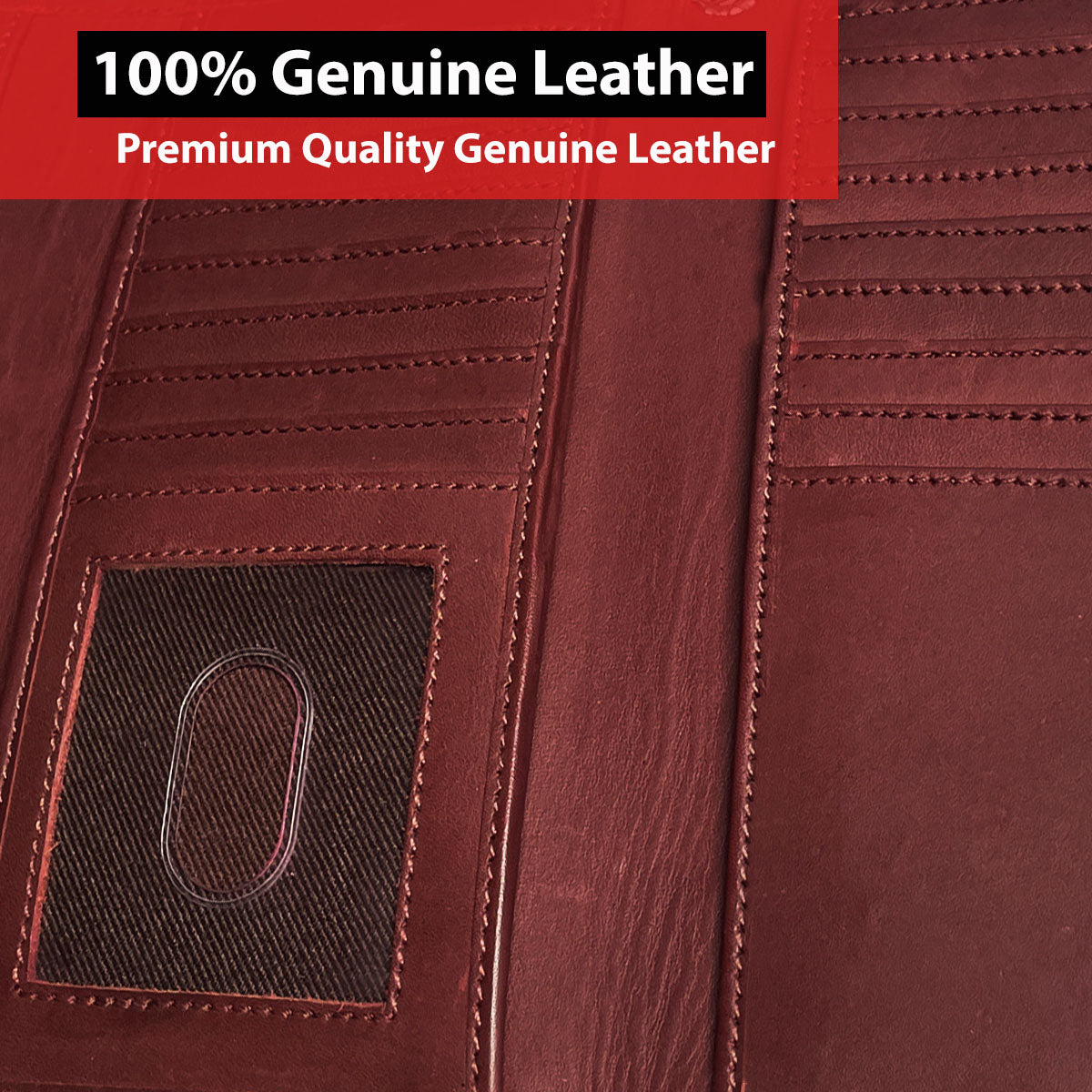 IBRO Motorcycle Chain Wallet for Men – 100% Natural Genuine Leather, Long Trifold RFID Blocking Wallet OXBlood