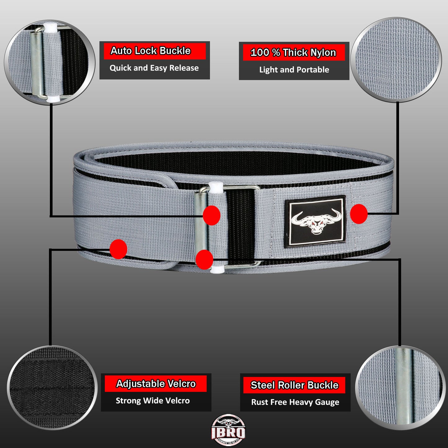 IBRO Quick Locking Premium Weight Lifting Belt Silver