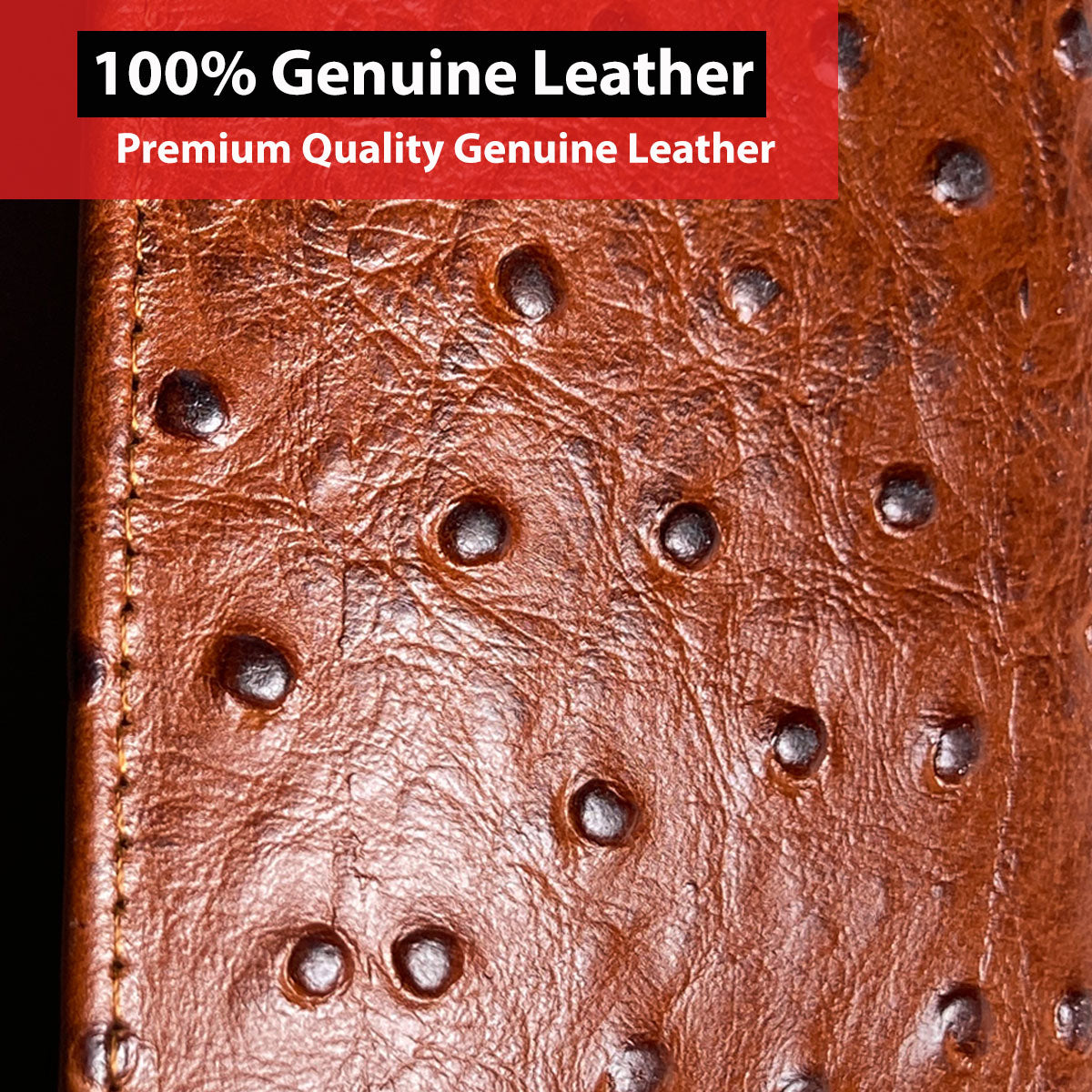 IBRO Motorcycle Chain Wallet for Men – 100% Natural Genuine Leather, Long Trifold RFID Blocking Wallet Ostrich Brown