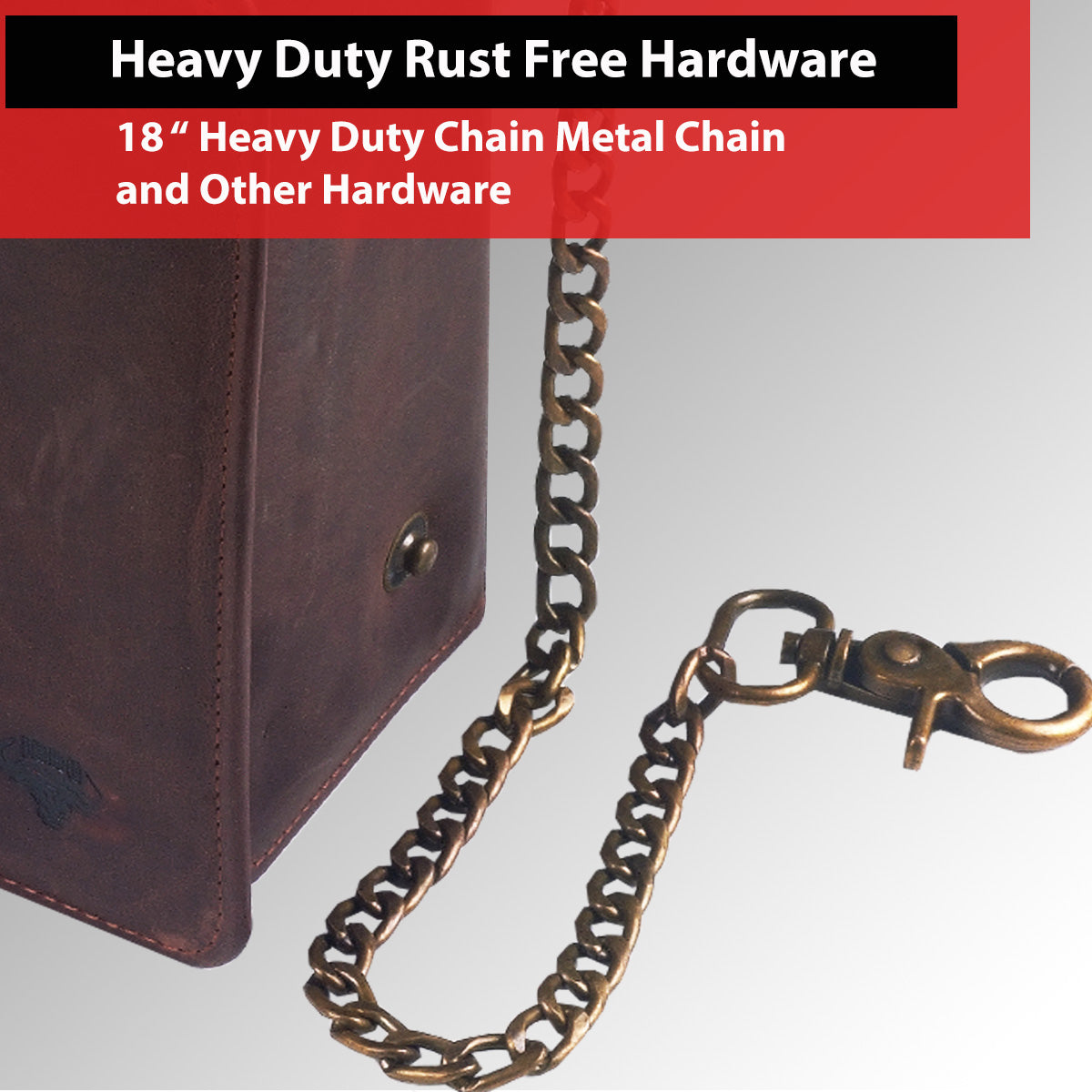 IBRO Motorcycle Chain Wallet for Men – 100% Natural Genuine Leather, Long Trifold RFID Blocking Wallet Crazy Horse Brown