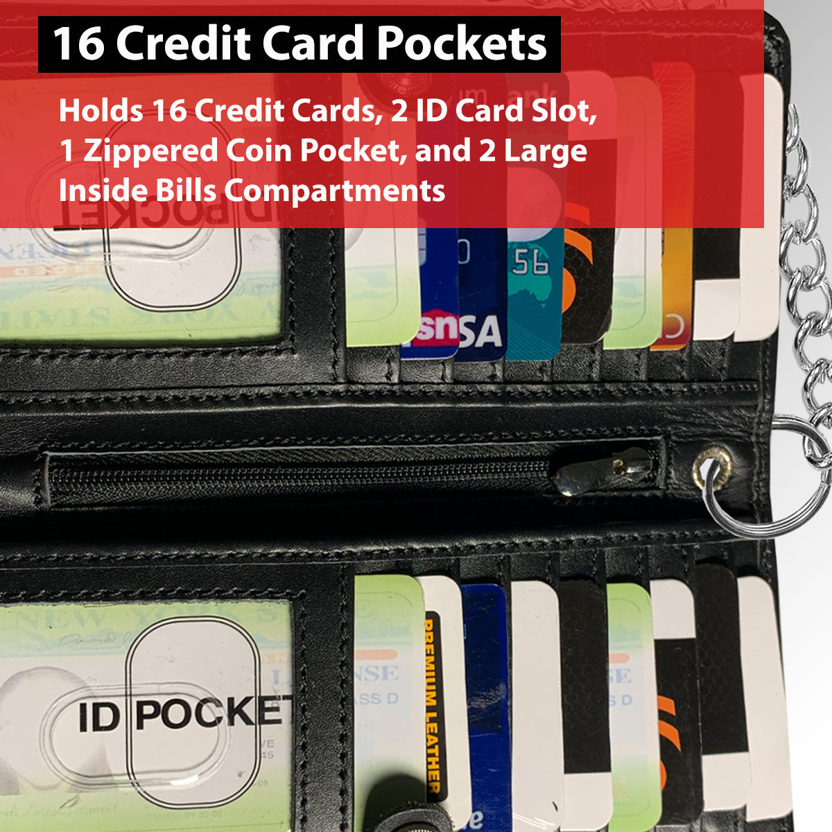 IBRO Long Bifold RFID Blocking Motorcycle Chain Wallet for Men