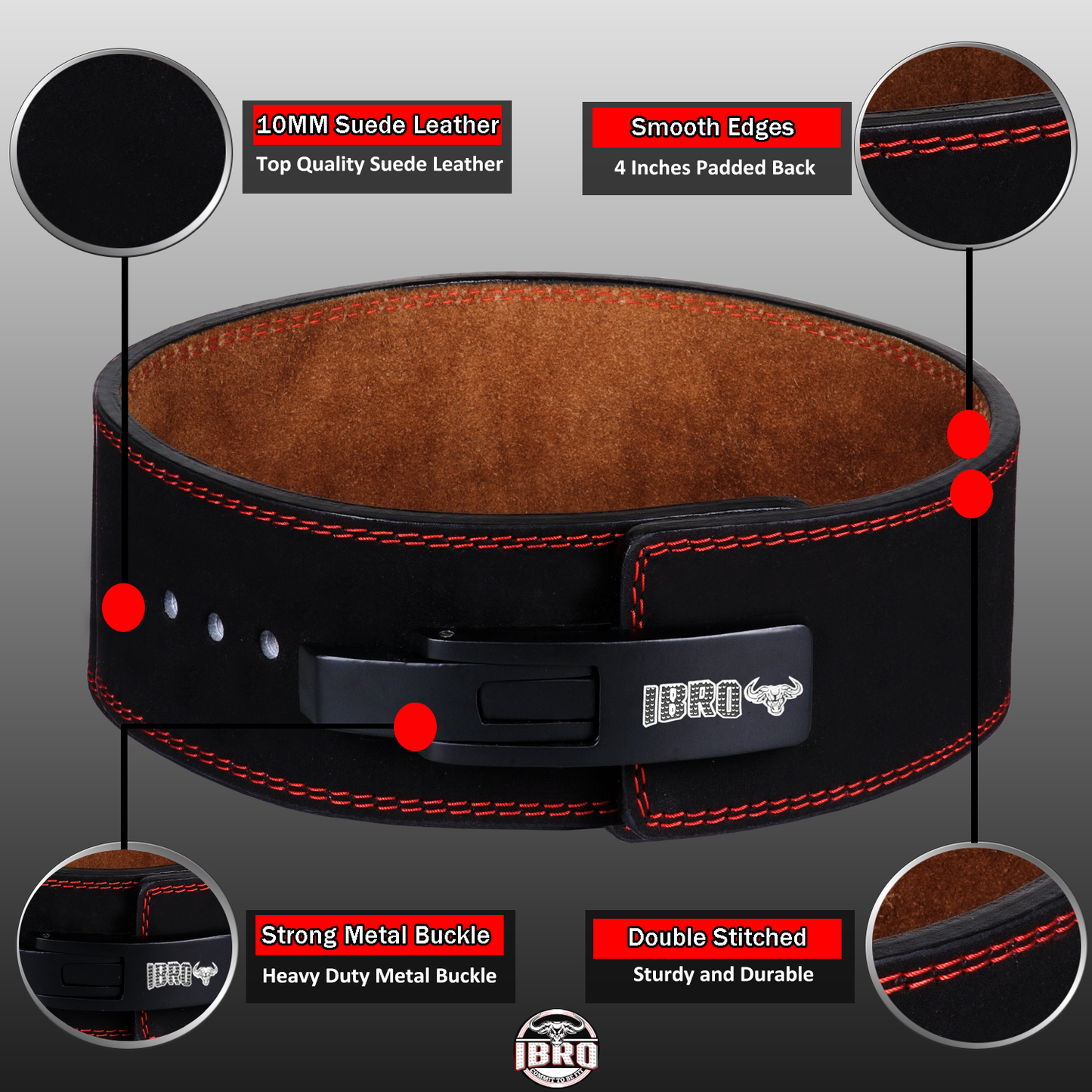 IBRO Powerlifting Lever Gym Belt  Power 10MM Extreme Heavy Duty Genuine Leather Belt 10mm BlackTan