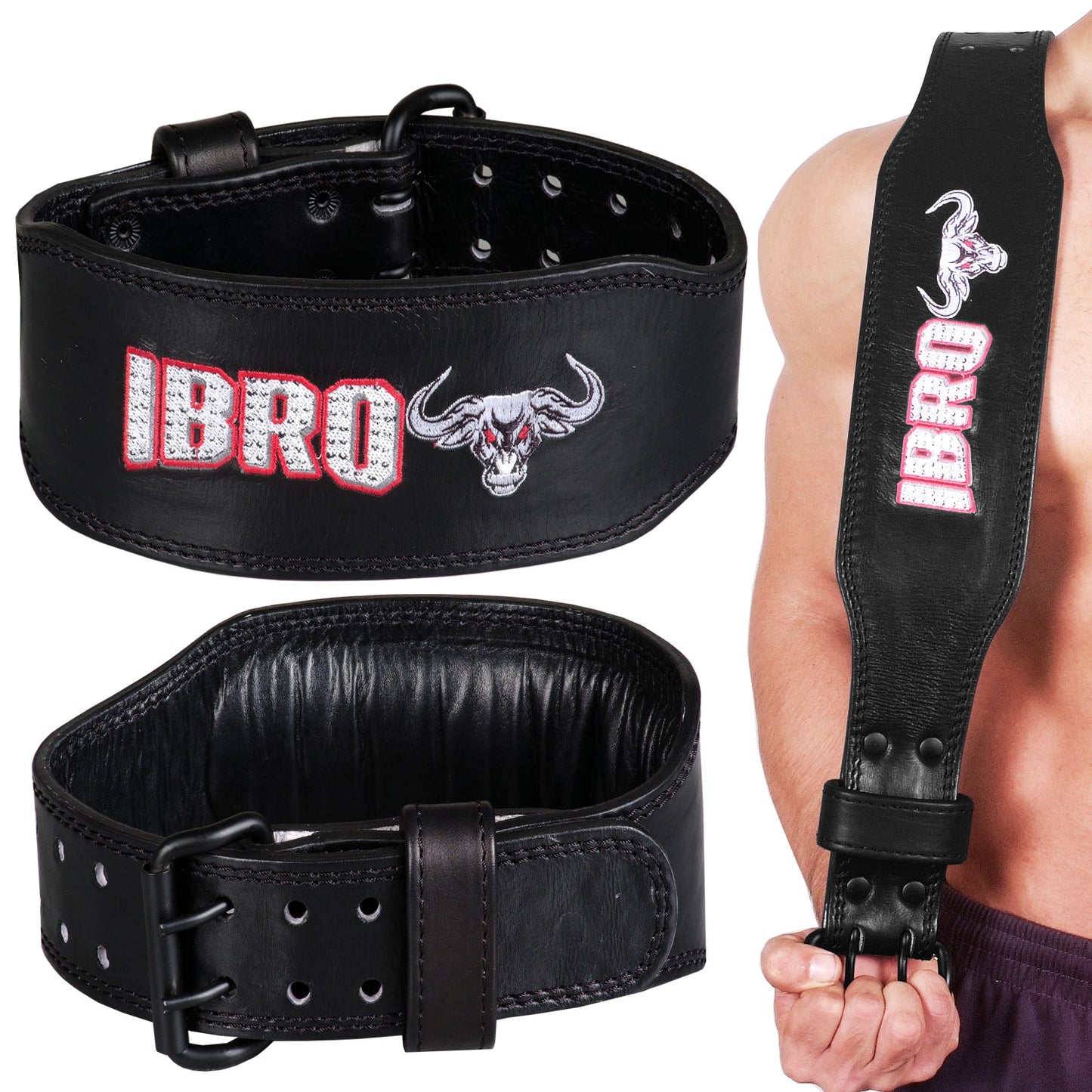 IBRO Premium Aniline 7MM Leather Weight Lifting Belt for Men Squats Deadlift Strength Training Bodybuilding Heavy Duty Steel Roller Buckle Comfortable Weightlifting Padded Lower Back Support Black