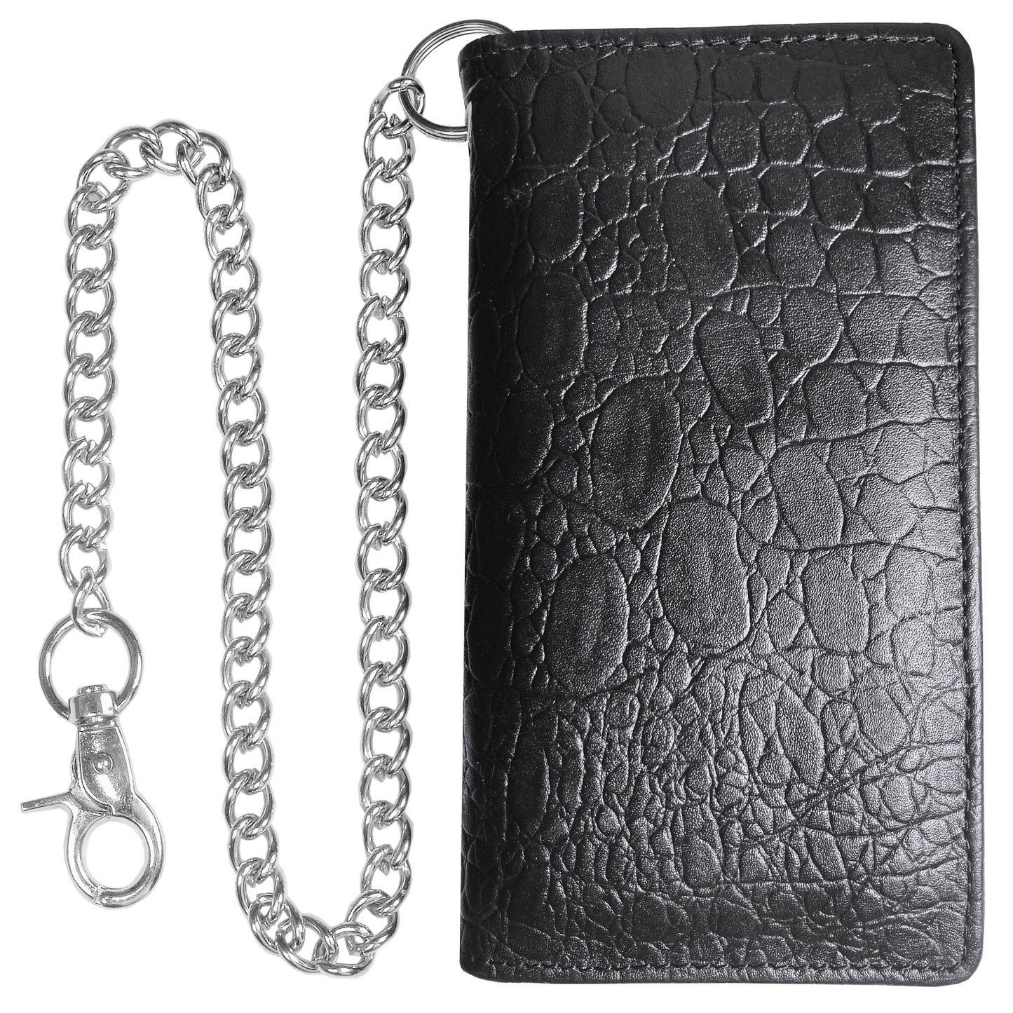 IBRO Motorcycle Biker Bifold Chain Wallet for Men Crocodile Black