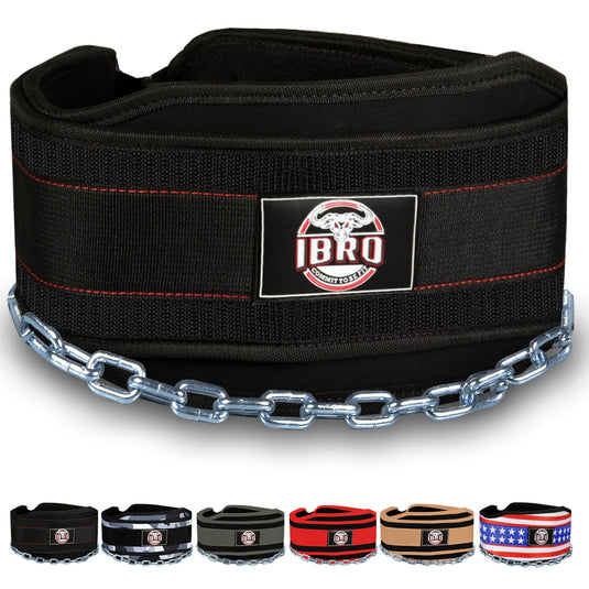 IBRO Advanced Fitness Dipping Belt with heavy Duty Long Steel Chain | Weighted Dips, Pullups, Bodybuilding, Weight Lifting | Neoprene Waist Support | for Men and Women Black