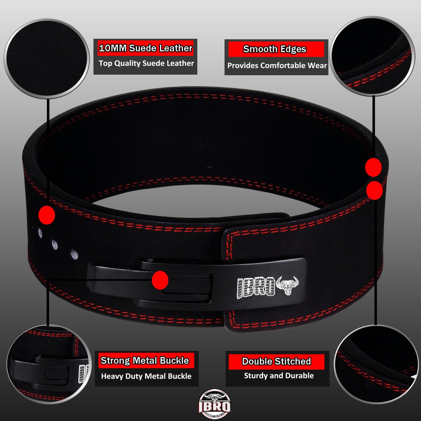 IBRO Powerlifting Lever Gym Belt  Power 10MM Extreme Heavy Duty Genuine Leather Belt 10mm AllBlack