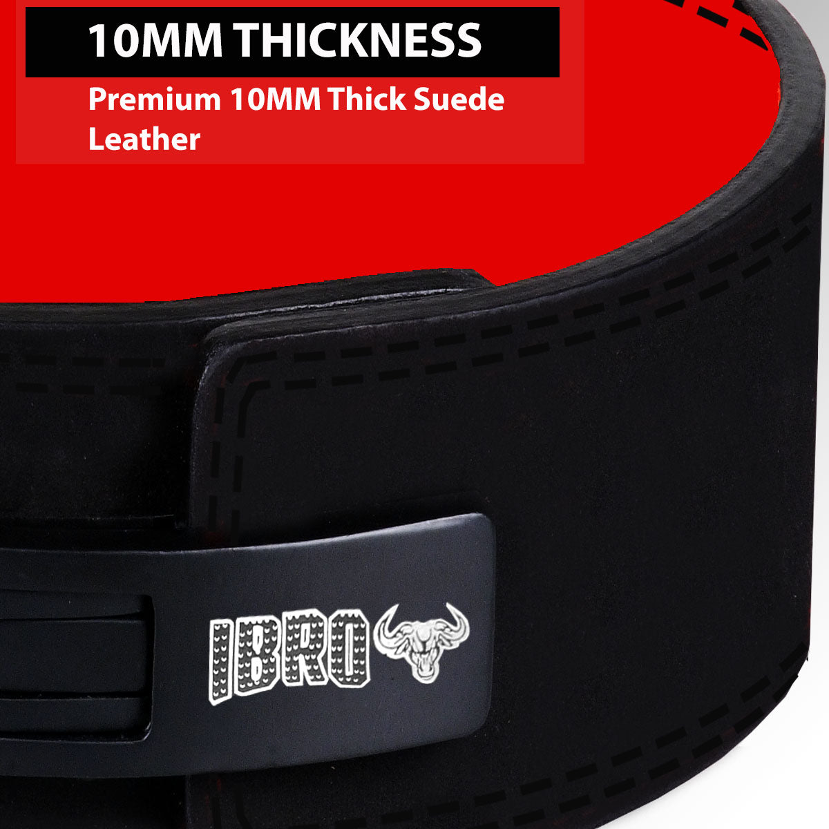 IBRO Powerlifting Lever Gym Belt  Power 10MM Extreme Heavy Duty Genuine Leather Belt 10mm BlackRed
