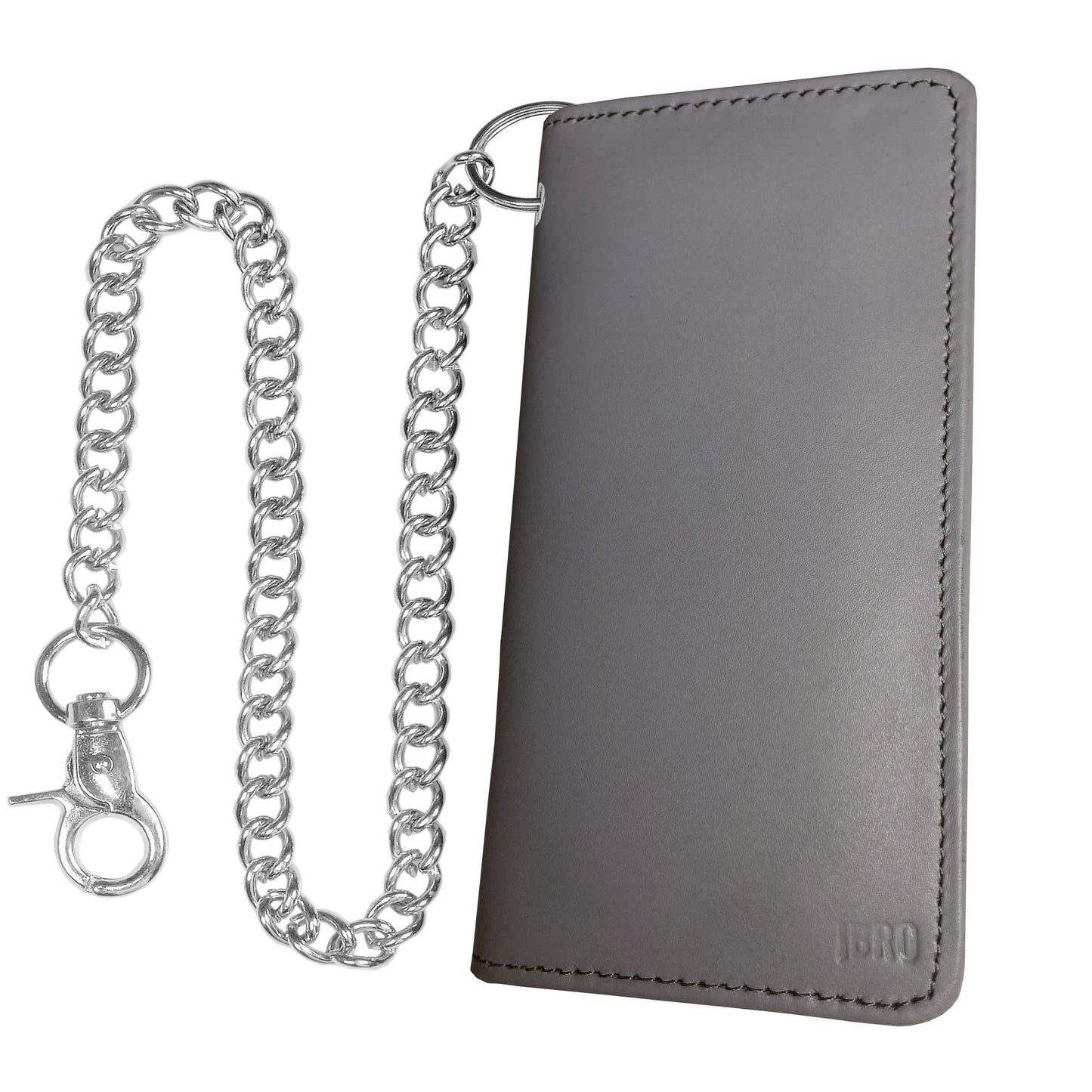 IBRO Long Bifold RFID Blocking Motorcycle Chain Wallet for Men Aniline Grey