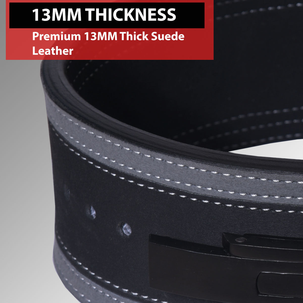 IBRO Powerlifting Lever Gym Belt  Power 13MM Extreme Heavy Duty Genuine Leather Belt 13mm DTGreyBlack