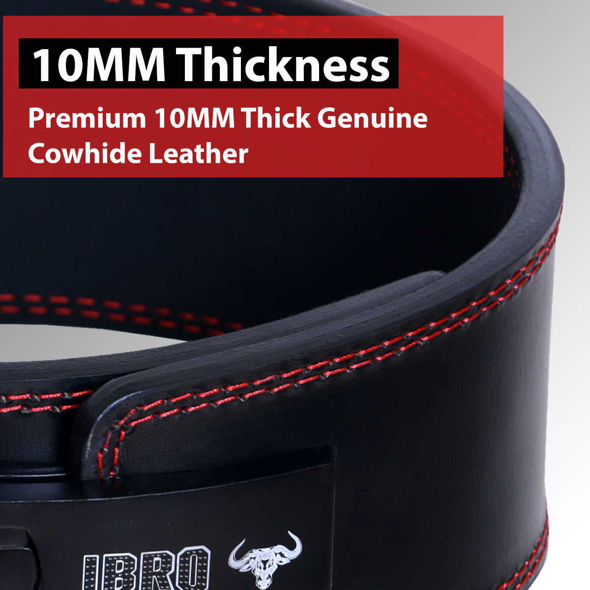 IBRO Powerlifting Weight Lifting Lever Gym Belt – 10MM Extreme Power Heavy Duty 100% Genuine Leather- Squat Deadlift Bodybuilding WeightLifting IPF Strongman for Men Women 10mm BlackRed