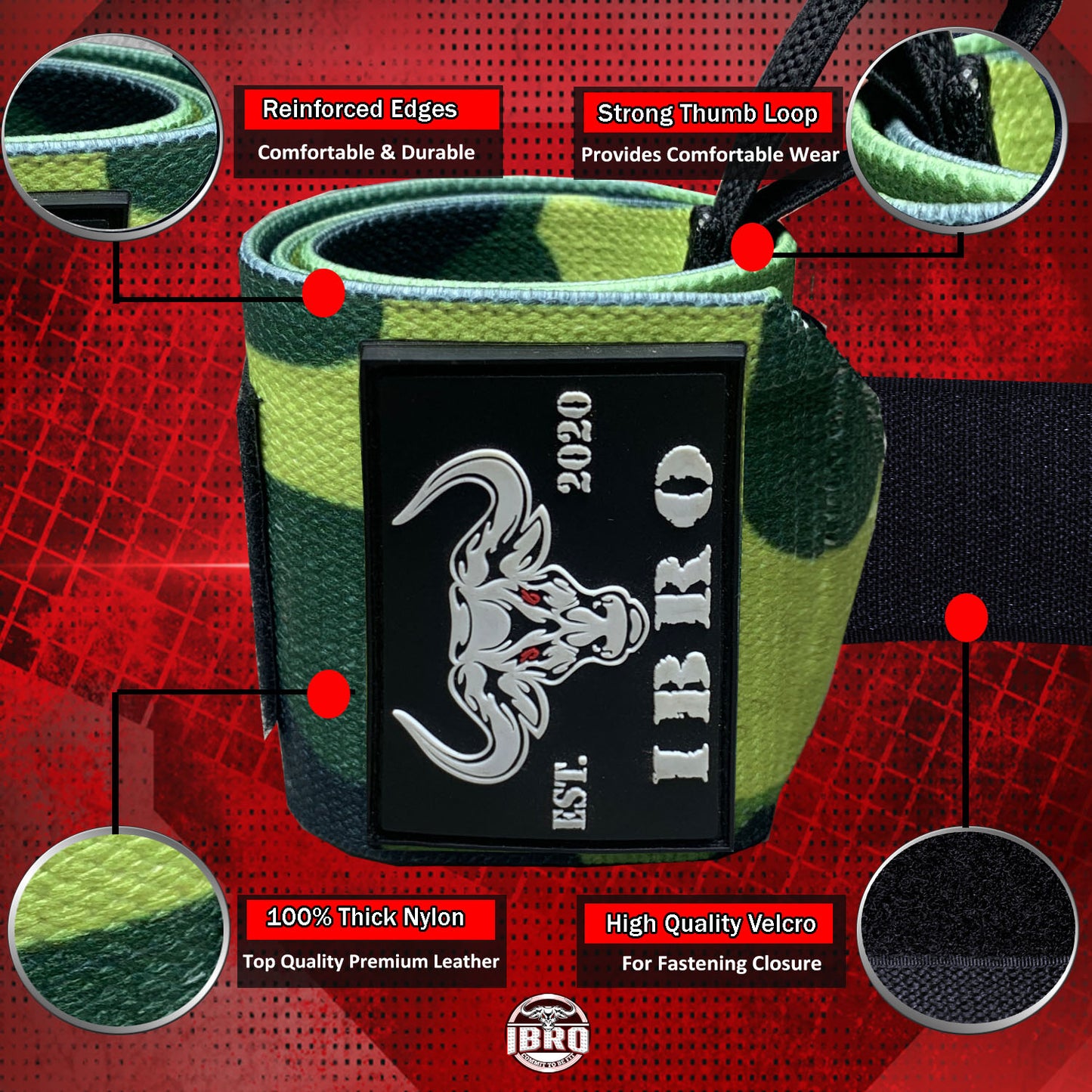 IBRO Weightlifting Wrist Wraps, 24” Premium Wrist Support, Avoid Injury, Best Wrap for Powerlifting, Weightlifting, Gym Workouts, Strength Training, Cross Training for Men & Women Green Camo