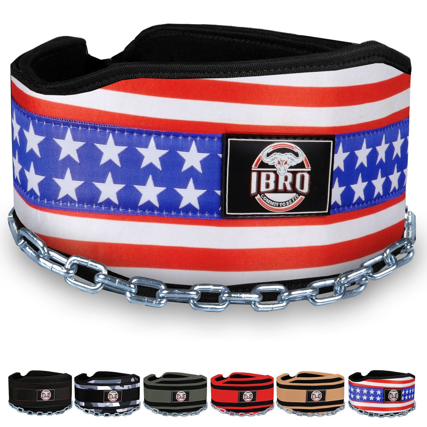 IBRO Advanced Fitness Dipping Belt with heavy Duty Long Steel Chain | Weighted Dips, Pullups, Bodybuilding, Weight Lifting | Neoprene Waist Support | for Men and Women Flag