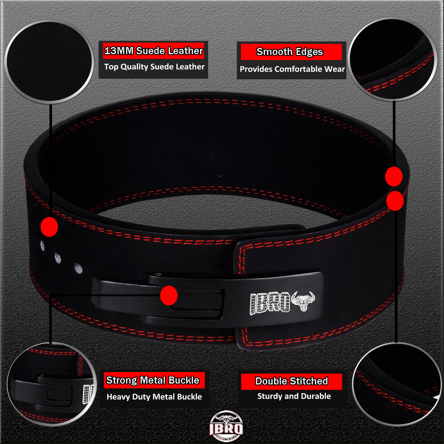 IBRO Powerlifting Lever Gym Belt  Power 13MM Extreme Heavy Duty Genuine Leather Belt 13mm AllBlack