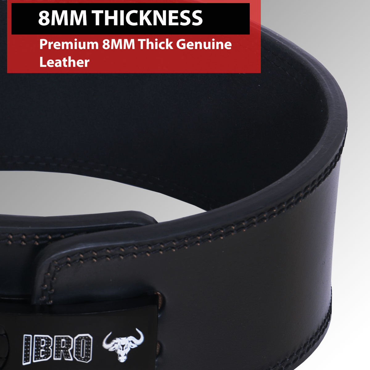 IBRO Powerlifting Weight Lifting Lever Gym Belt – 8MM Extreme Power Heavy Duty 100% Genuine Leather- Squat Deadlift Bodybuilding WeightLifting IPF Strongman for Men Women 8mm AllBlack