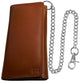 IBRO Motorcycle Chain Wallet for Men – 100% Natural Genuine Leather, Long Trifold RFID Blocking Wallet Tan