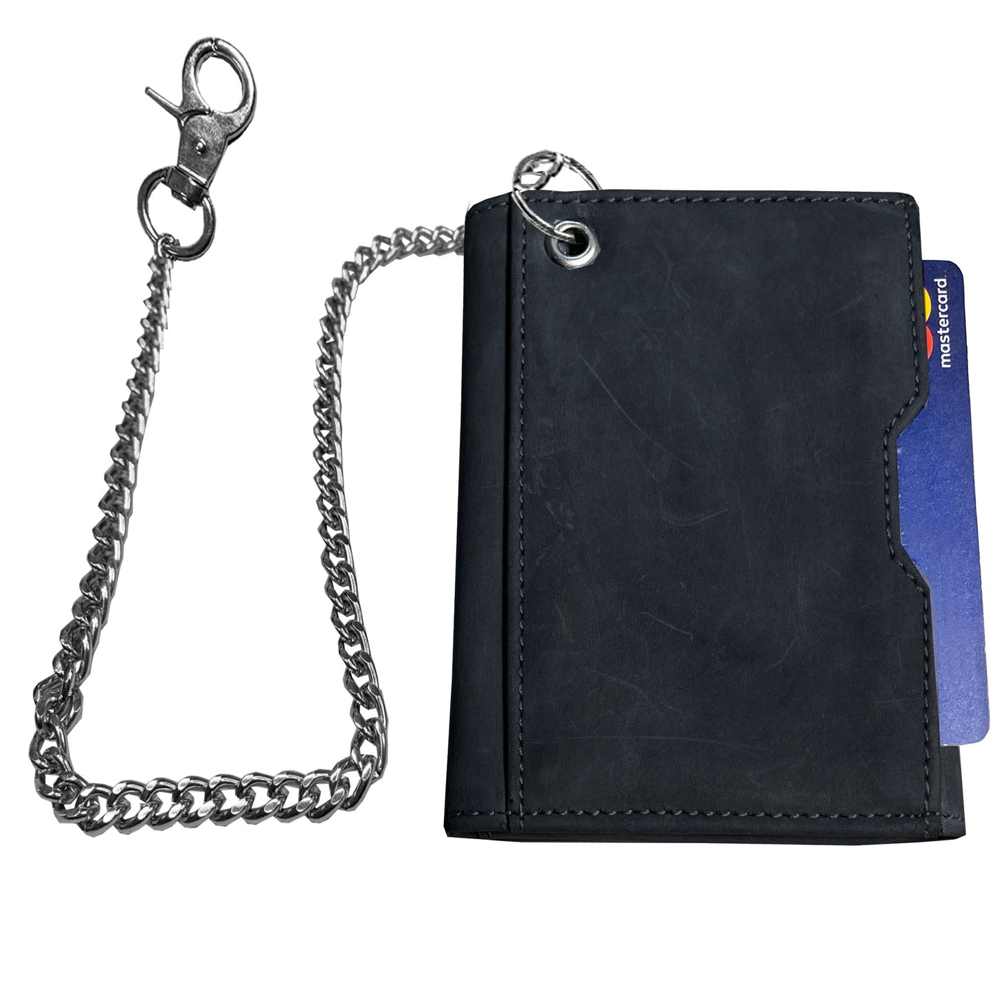 IBRO Motorcycle Biker Trifold Chain Wallet for Men Crazy Horse Grey