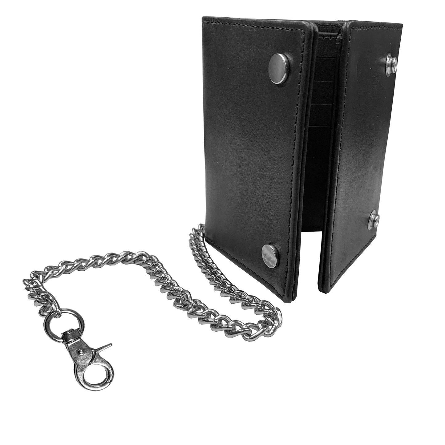 IBRO Motorcycle Biker Trifold Chain Wallet for Men Aniline Black