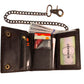 IBRO Motorcycle Biker Trifold Chain Wallet for Men Crazy Horse Brown