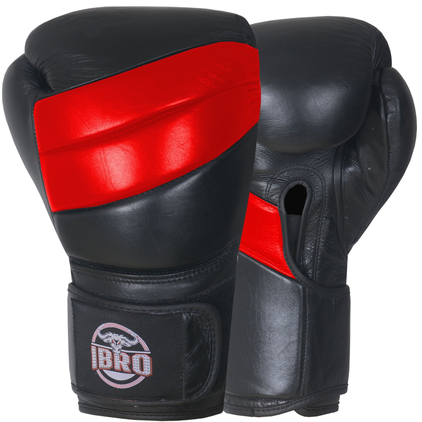 IBRO Iconic PRO Leather Boxing Training Gloves BlackRed